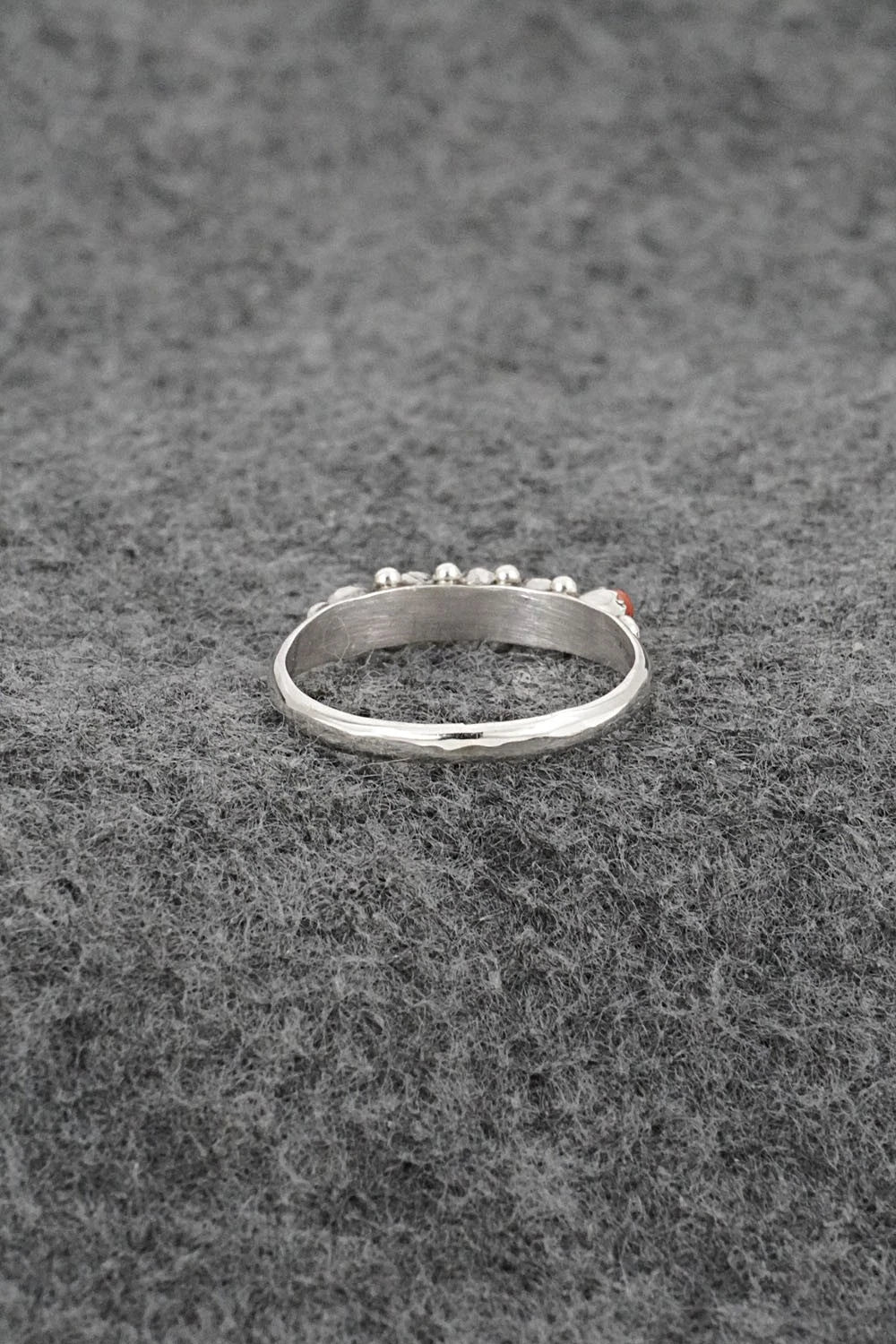 Coral & Sterling Silver Ring - April Haloo - Size 7.5