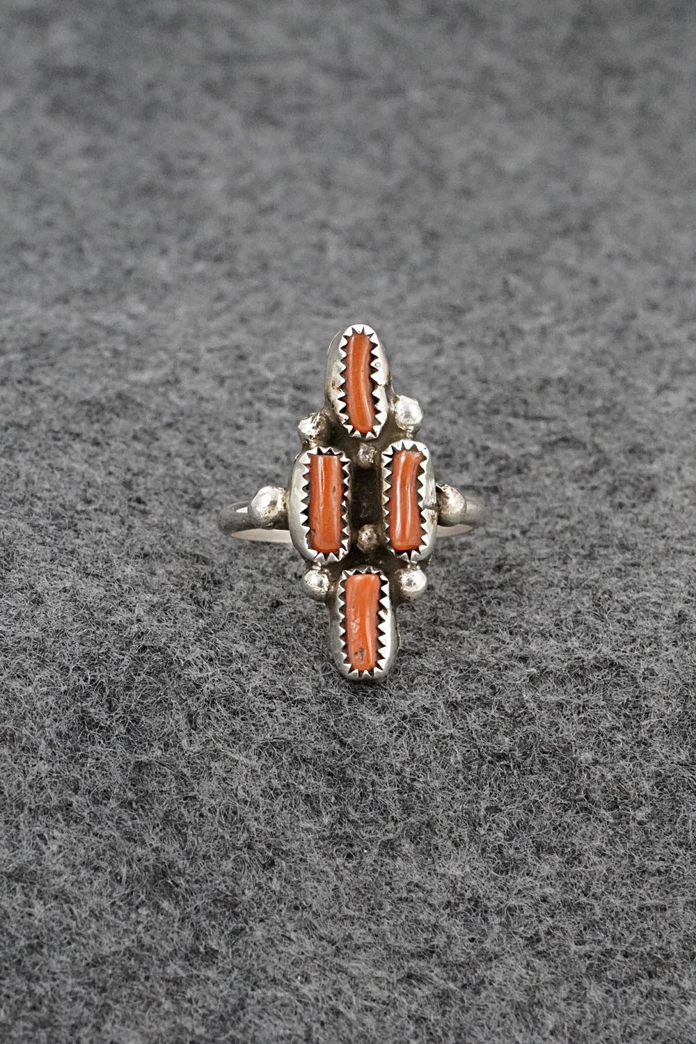 Coral & Sterling Silver Ring - Priscilla Reeder - Size 8