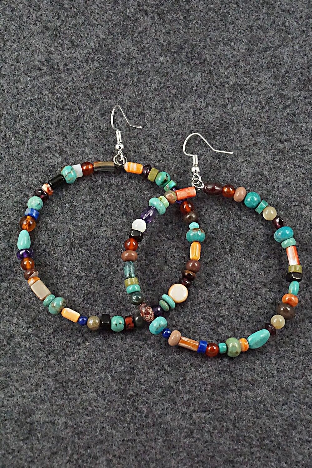 Multi Stone & Sterling Silver Hoop Earrings - Helen Tsosie