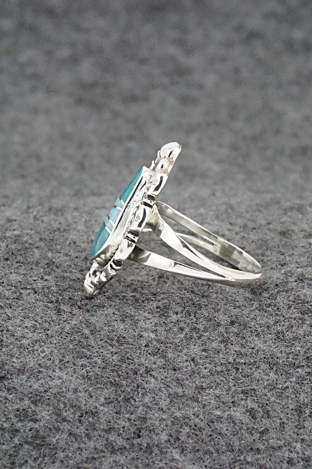 Turquoise, Opalite & Sterling Silver Inlay Ring - James Manygoats - Size 8.75
