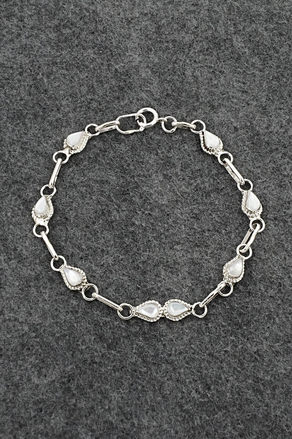 Mother of Pearl & Sterling Silver Link Bracelet - Carol Lateyice