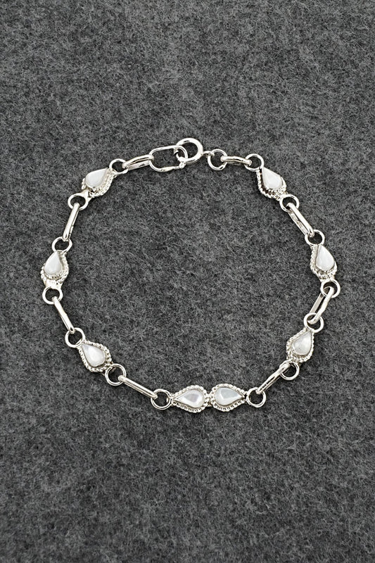 Mother of Pearl & Sterling Silver Link Bracelet - Carol Lateyice