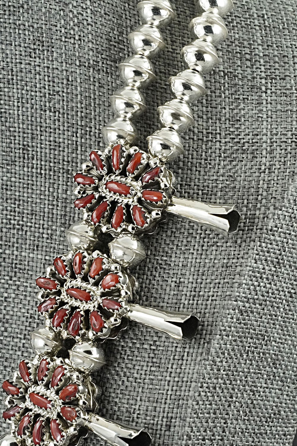 Turquoise, Coral & Sterling Silver Reversible Squash Blossom Set - Elton James