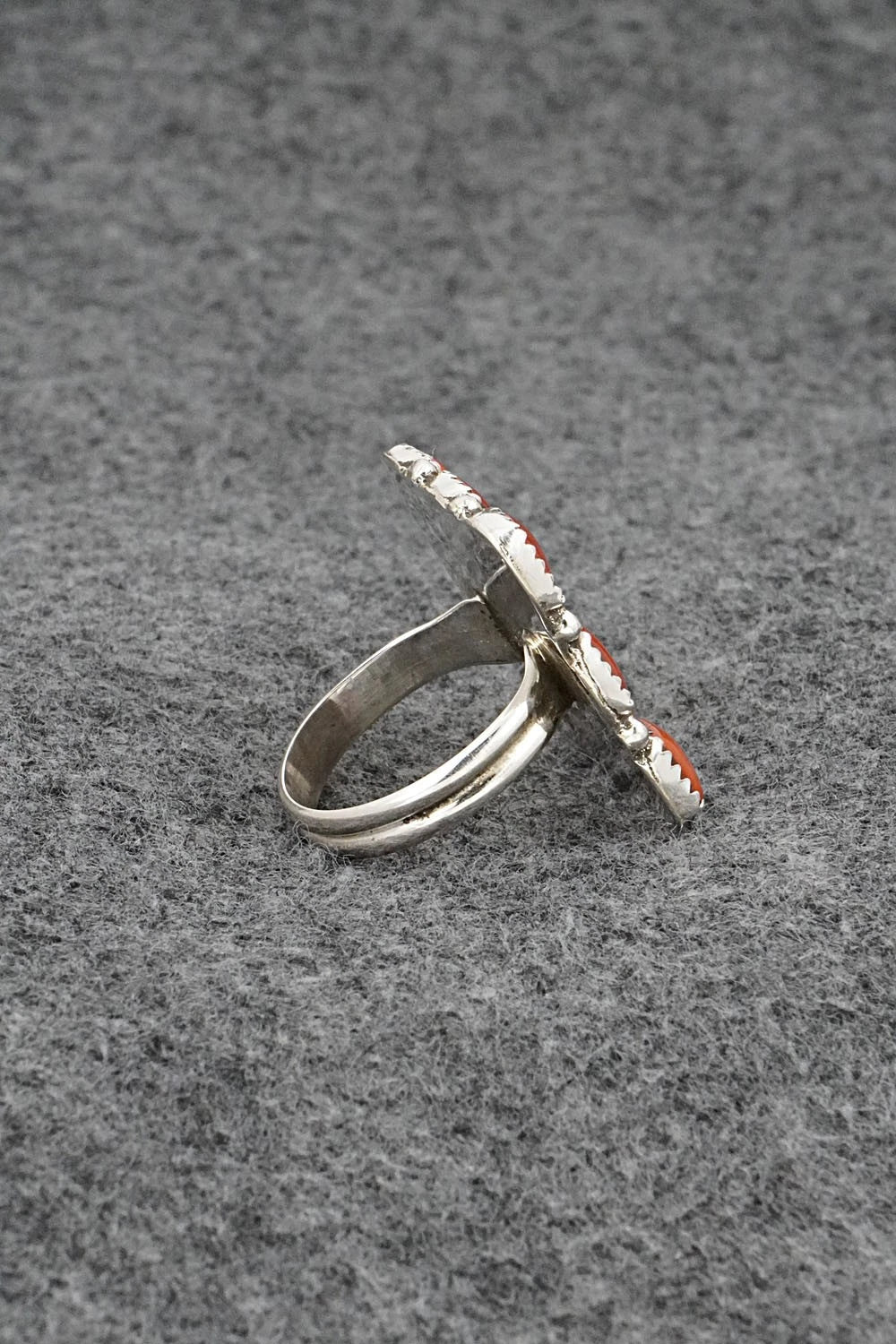 Coral & Sterling Silver Ring - Priscilla Reeder - Size 7.5