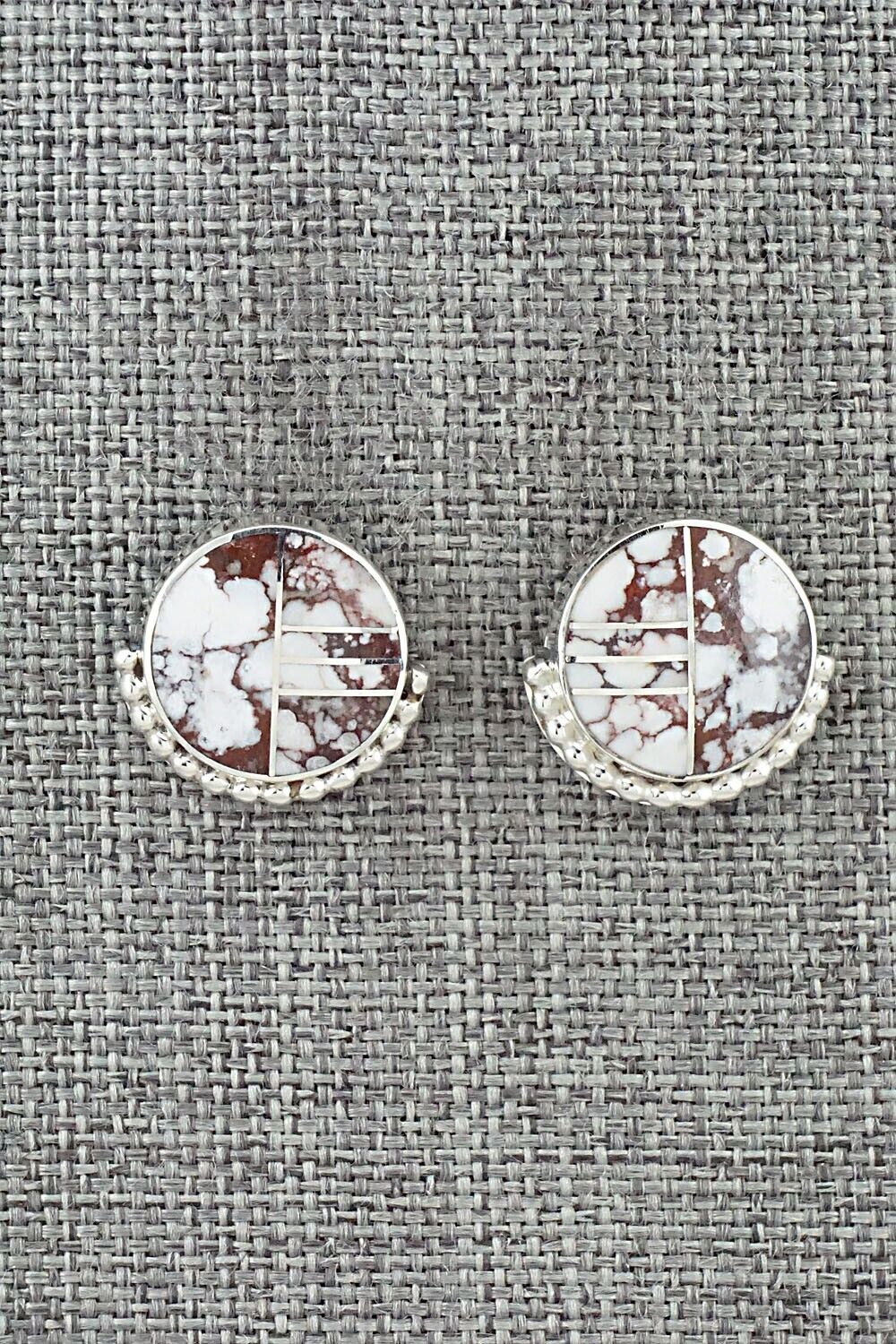 Wild Horse & Sterling Silver Inlay Earrings - Curtis Manygoats