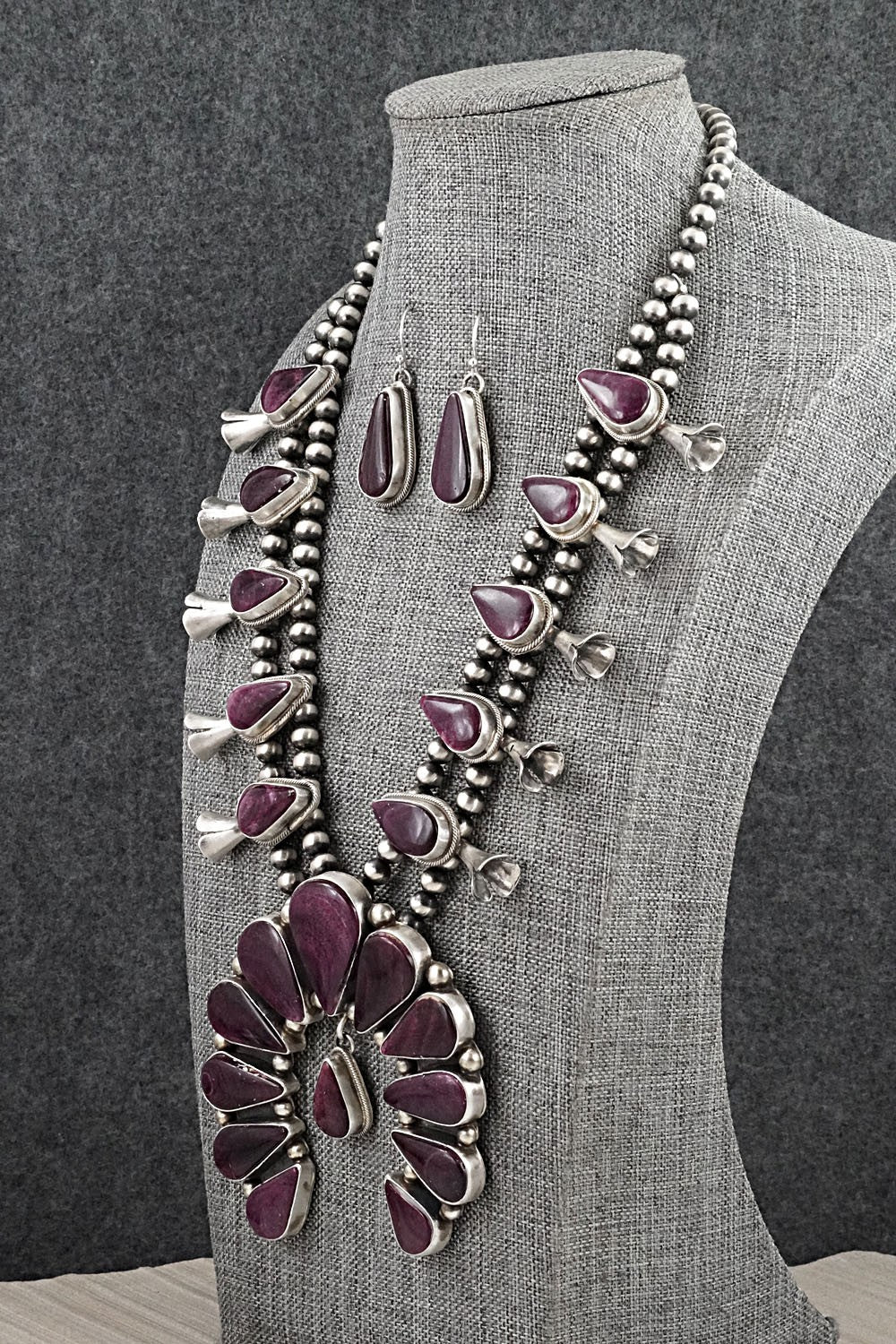 Spiny Oyster & Sterling Silver Squash Blossom Set - Kathleen Livingston