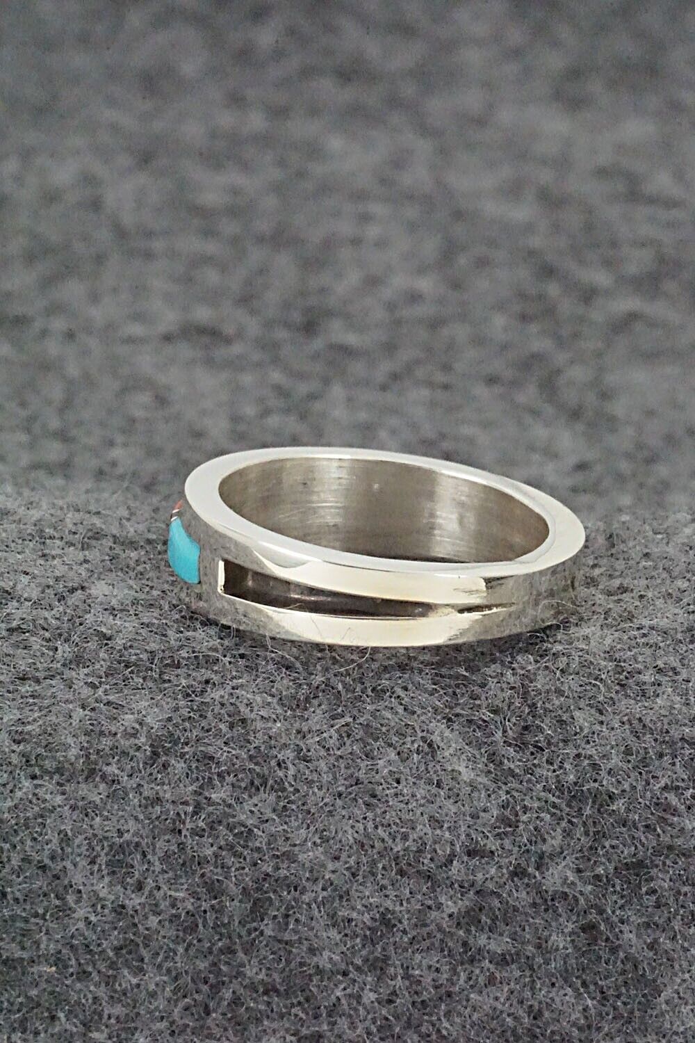 Turquoise, Coral, Onyx & Sterling Silver Ring - Wilbert Muskett Jr. - Size 9