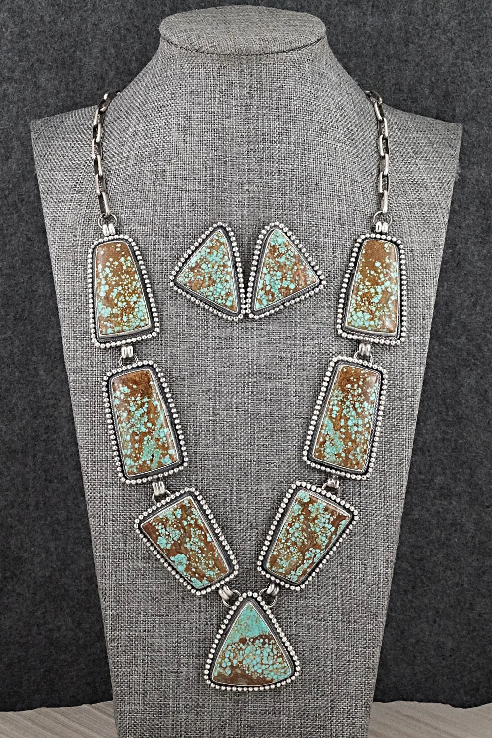 Turquoise & Sterling Silver Necklace and Earrings Set - Darrin Livingston