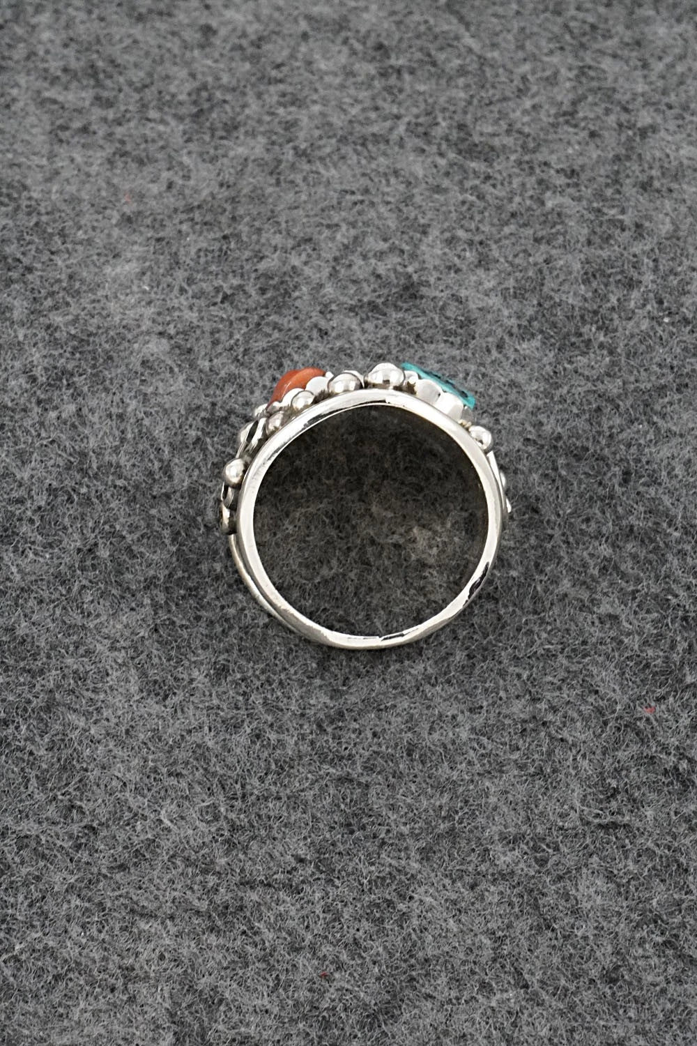 Turquoise, Coral & Sterling Silver Ring - Darrell Morgan - Size 9