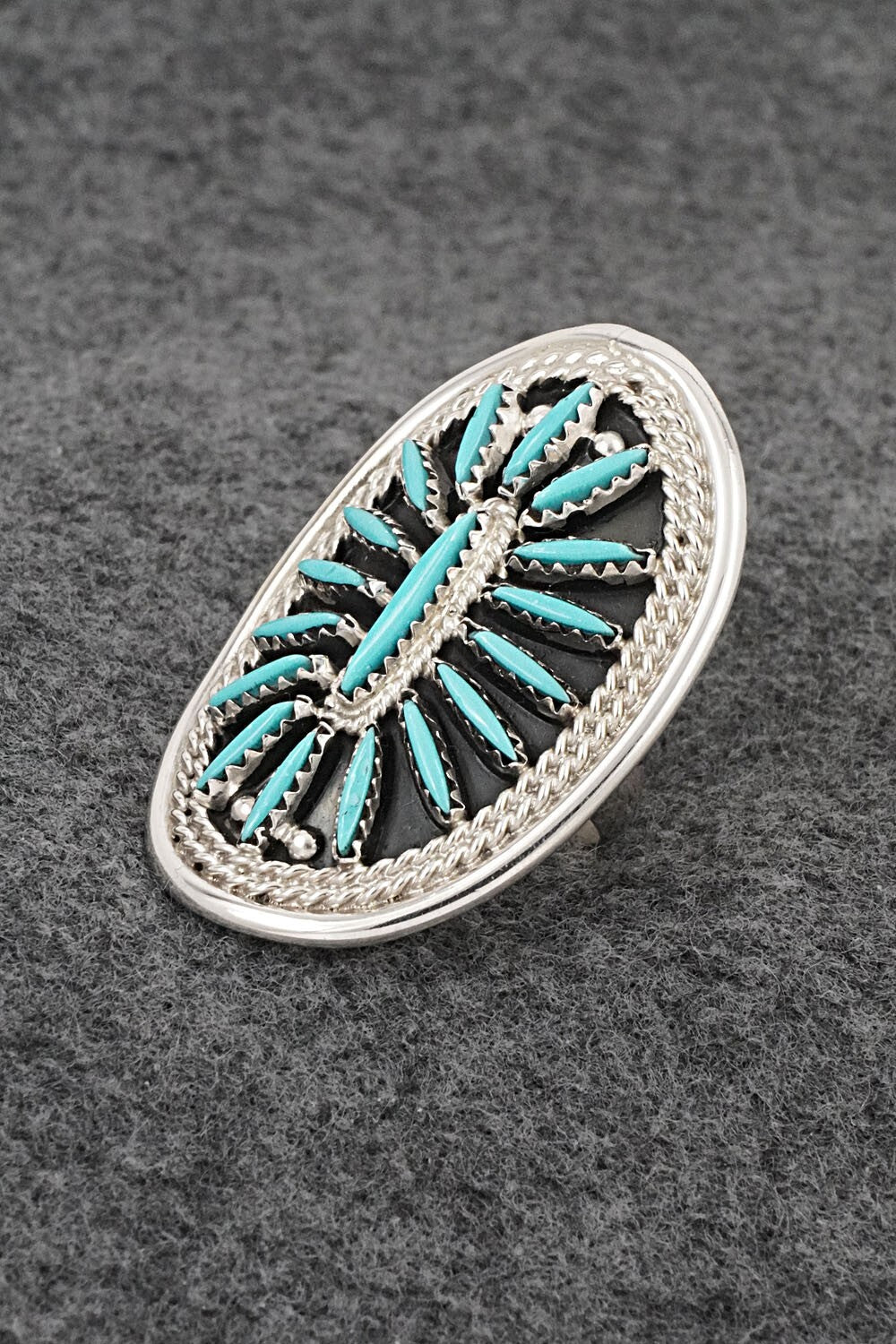 Turquoise & Sterling Silver Ring - Jack Etsate - Size 7.75
