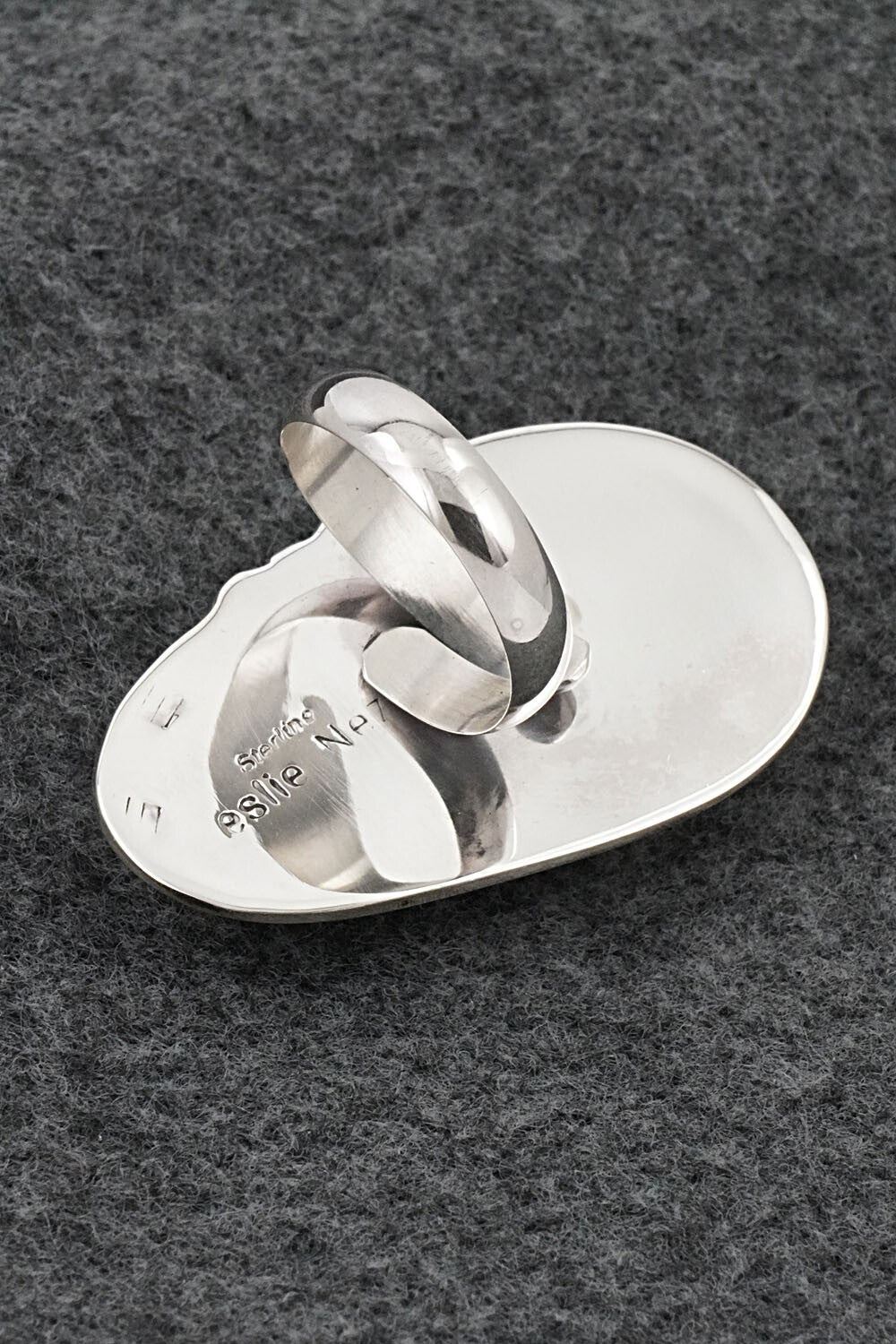 Spiny Oyster & Sterling Silver Ring - Leslie Nez - Size 8 Adj.