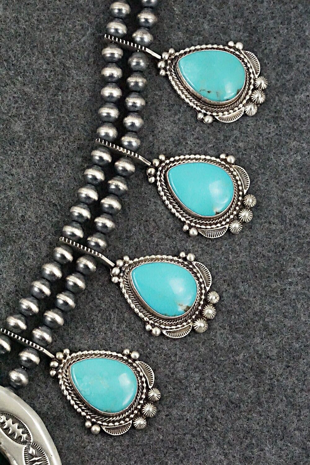 Turquoise & Sterling Silver Squash Blossom Set - Tom Lewis