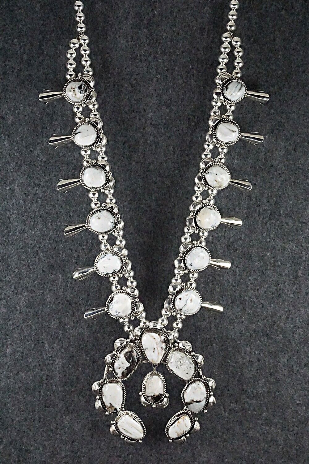 White Buffalo & Sterling Silver Squash Blossom Set - Vernon Johnson