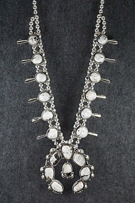 White Buffalo & Sterling Silver Squash Blossom Set - Vernon Johnson