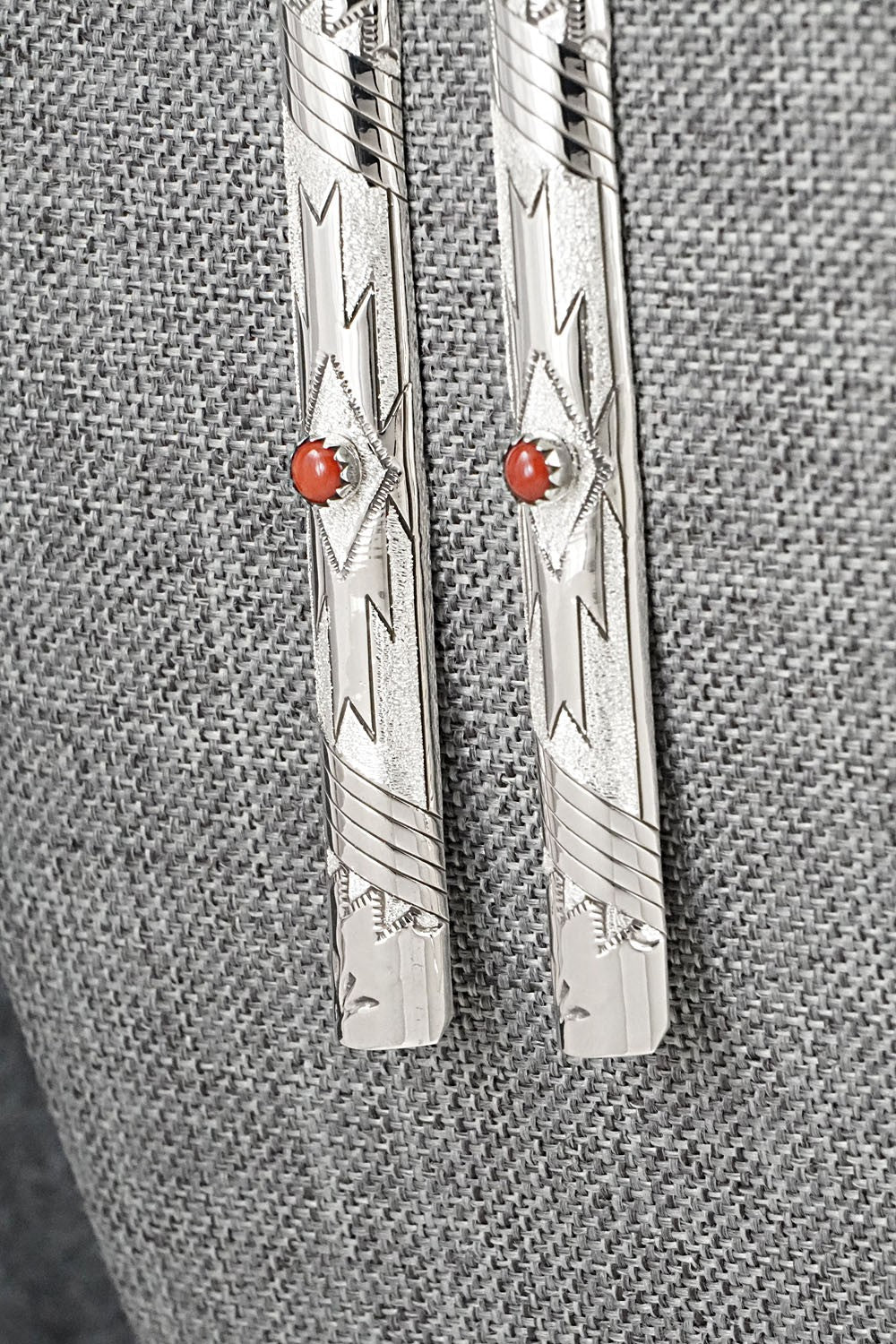 Coral & Sterling Silver Earrings - Zane Tahe