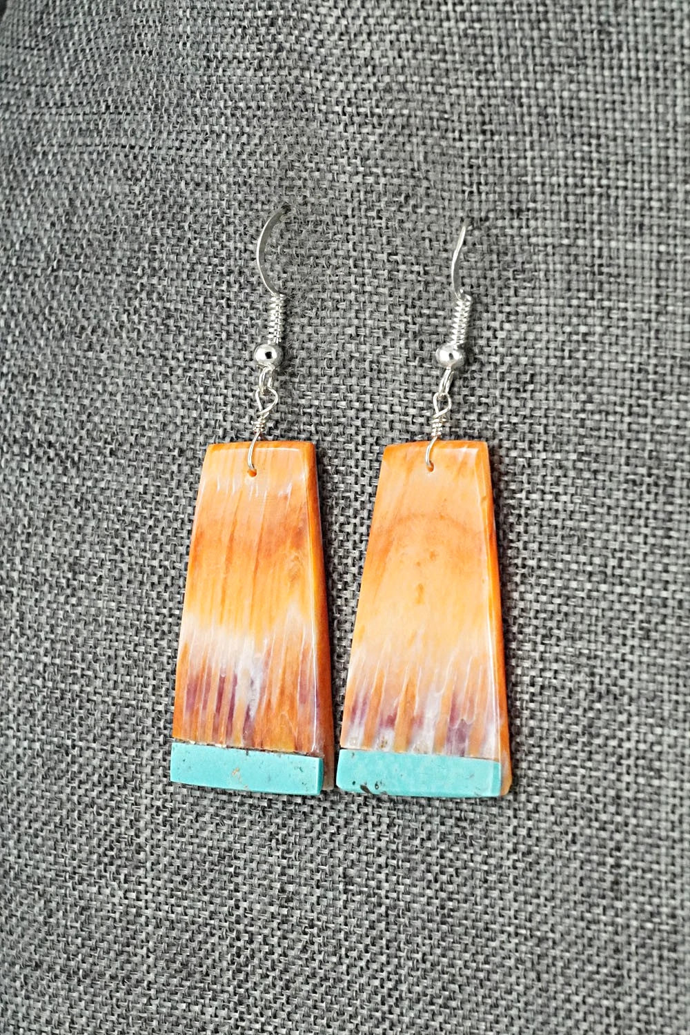 Spiny Oyster, Turquoise & Sterling Silver Earrings - Louise Pete