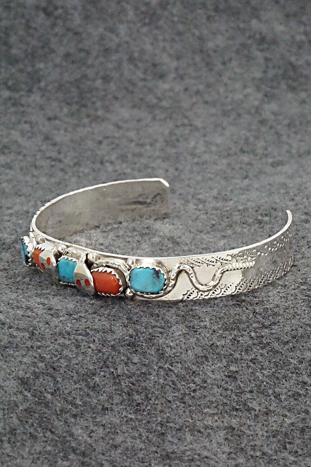 Turquoise, Coral & Sterling Silver Bracelet - Joy Calavaza