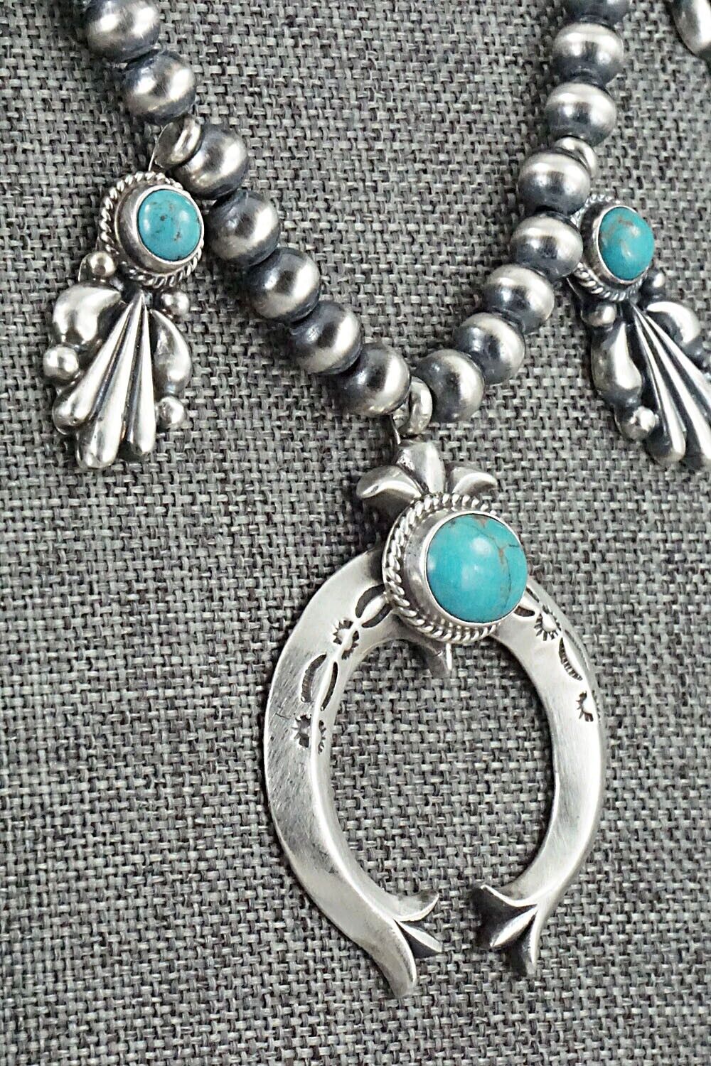 Turquoise & Sterling Silver Squash Blossom Necklace - Bobby Platero