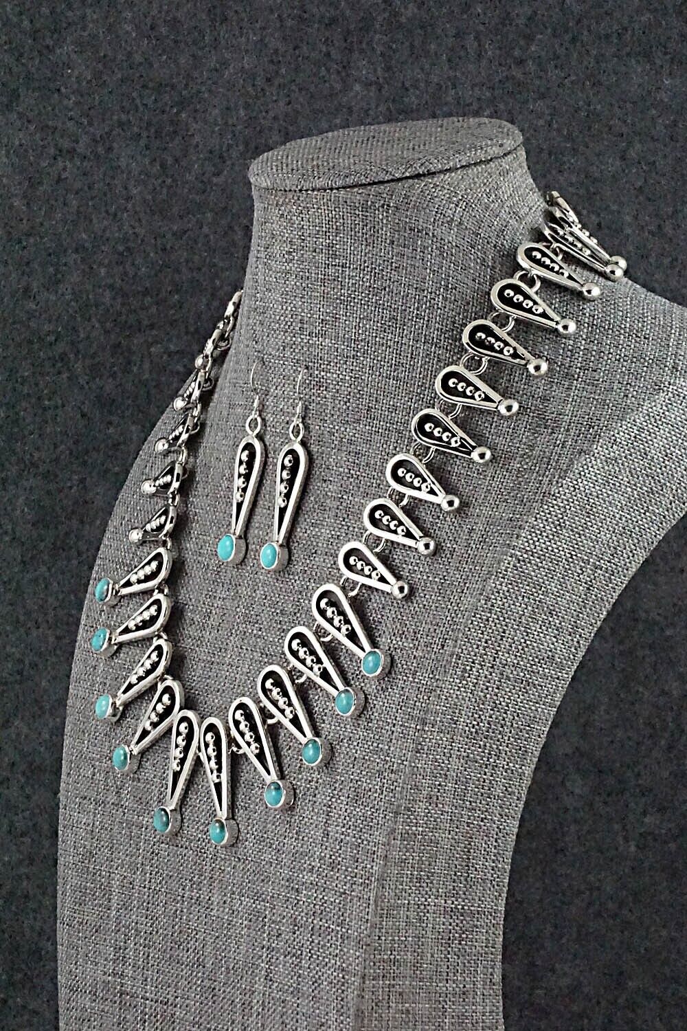 Turquoise & Sterling Silver Necklace & Earrings Set - Jonathan Nez