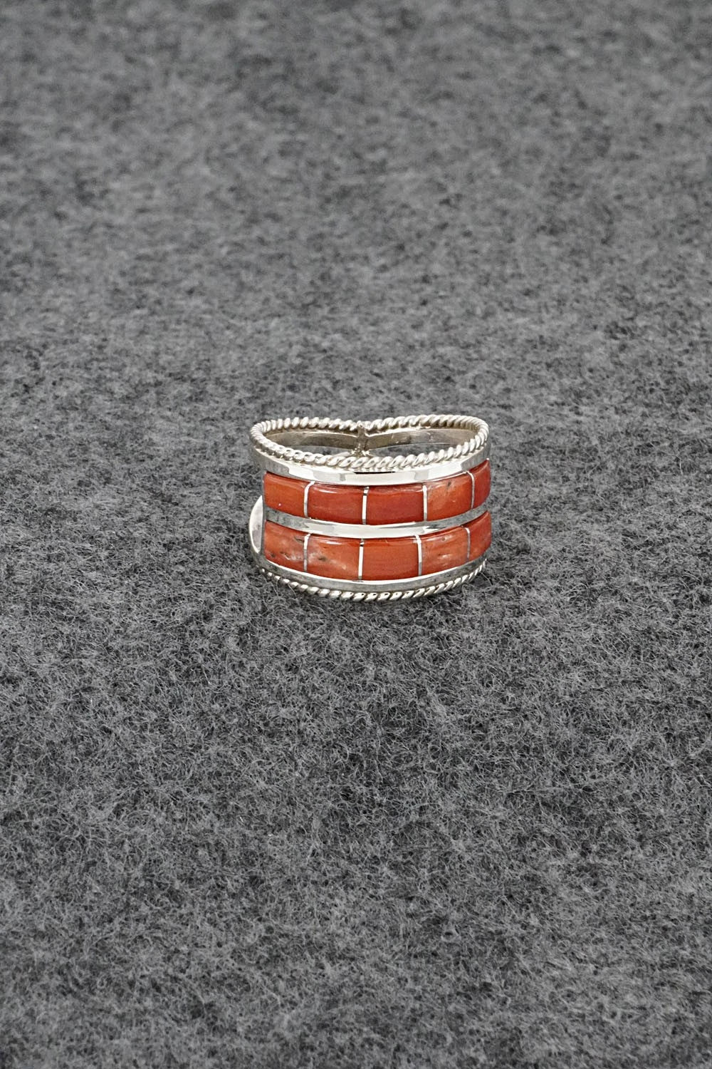 Coral and Sterling Silver Ring - Bruce Johnson - Size 8.25