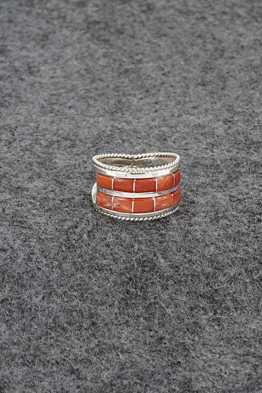 Coral and Sterling Silver Ring - Bruce Johnson - Size 8.25