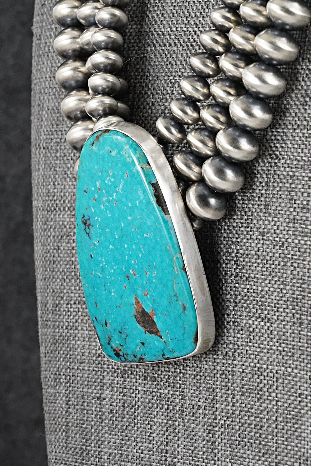 Turquoise & Sterling Silver Navajo Pearl Necklace - Gruber & Halwood