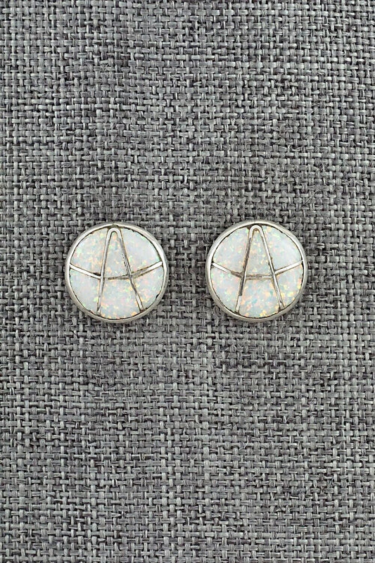 Opalite & Sterling Silver Inlay Earrings - Laurie Kallestewa