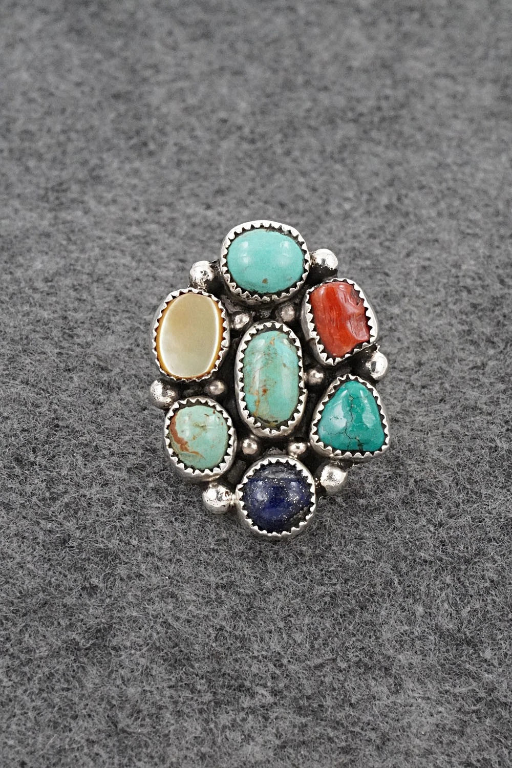 Multi-Stone & Sterling Silver Ring - Priscilla Reeder - Size 9.5