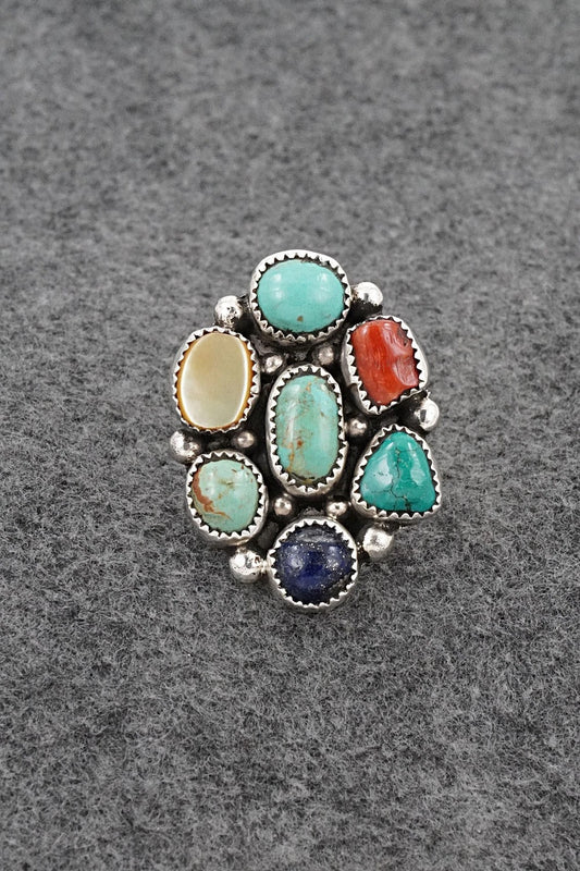 Multi-Stone & Sterling Silver Ring - Priscilla Reeder - Size 9.5