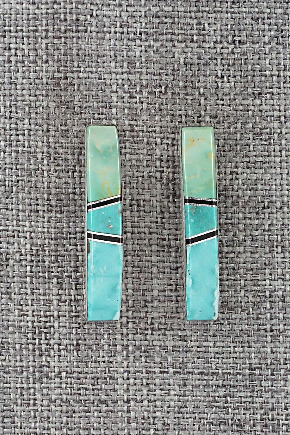 Turquoise, Onyx & Sterling Silver Inlay Earrings - Marilyn Yazzie