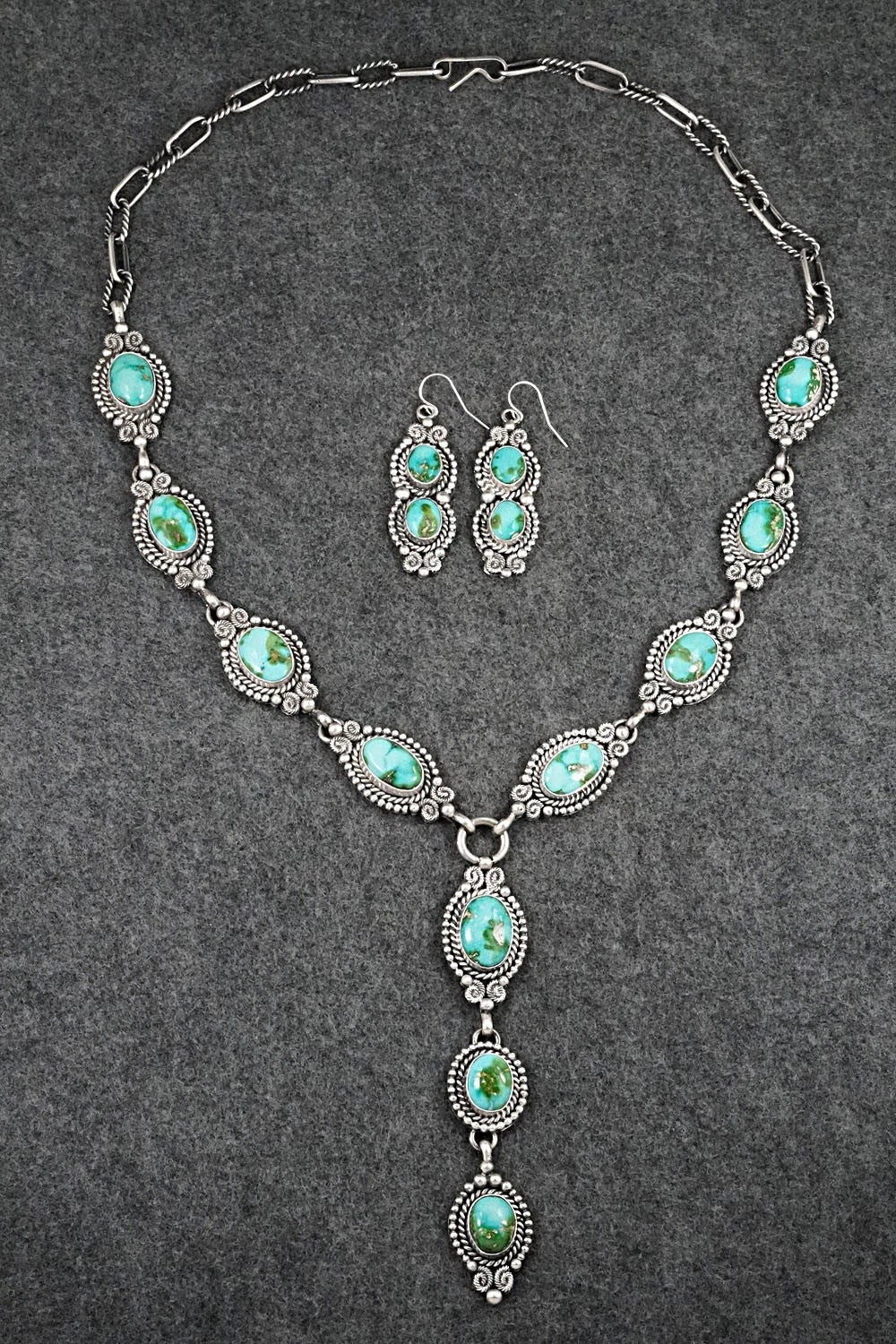 Turquoise & Sterling Silver Necklace and Earrings Set - Rosita Calladitto