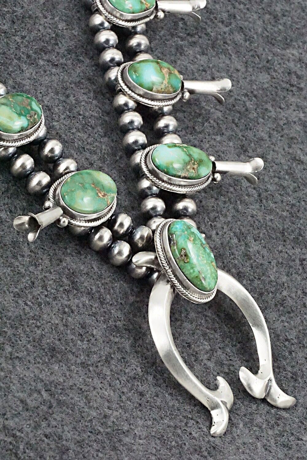 Turquoise & Sterling Silver Squash Blossom Necklace - Tom Lewis