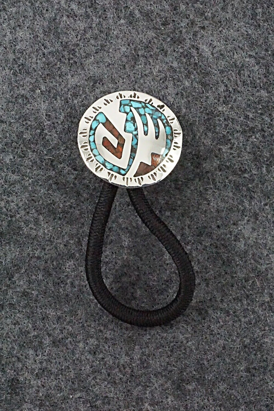 Turquoise, Coral & Sterling Silver Hair Tie - Joleen Yazzie