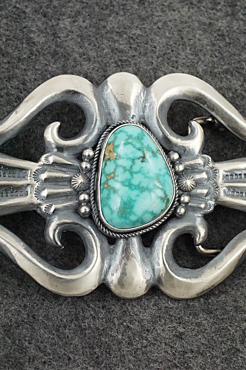 Turquoise & Sterling Silver Belt Buckle - Harrison Bitsue