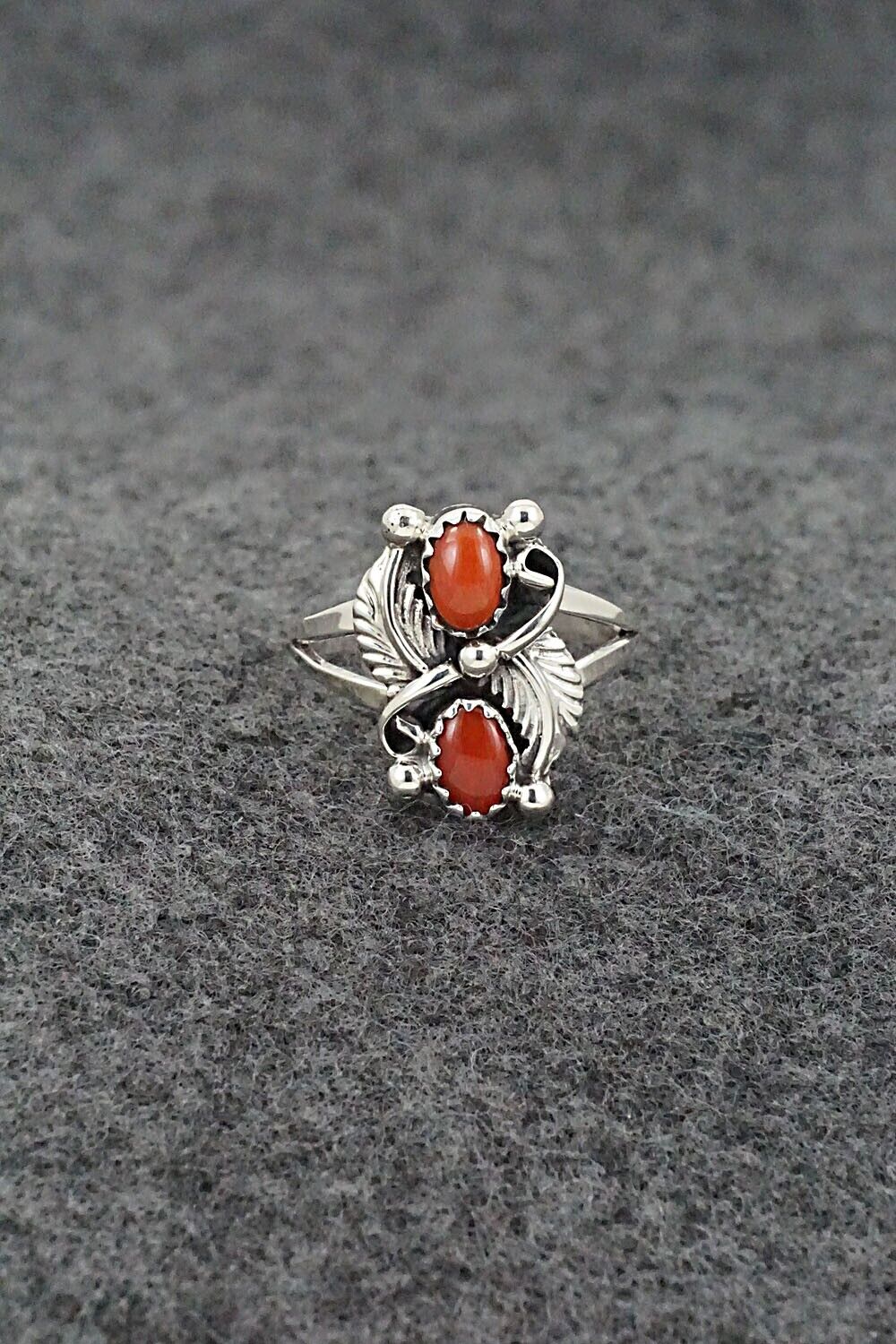 Coral & Sterling Silver Ring - Judy Largo - Size 6.25