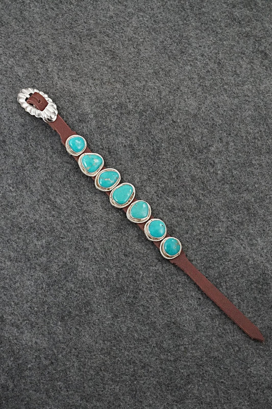Turquoise, Sterling Silver & Leather Bracelet - Rosita Charlie