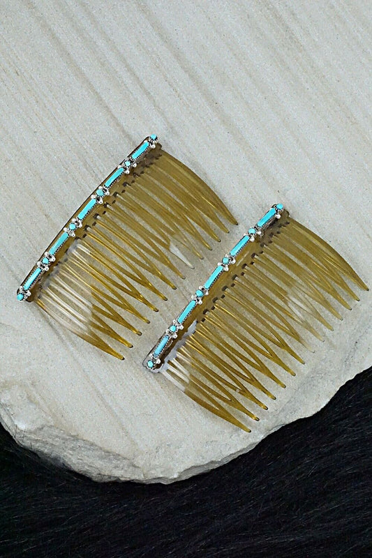 Turquoise & Sterling Silver Hair Combs - Jennifer Booqua