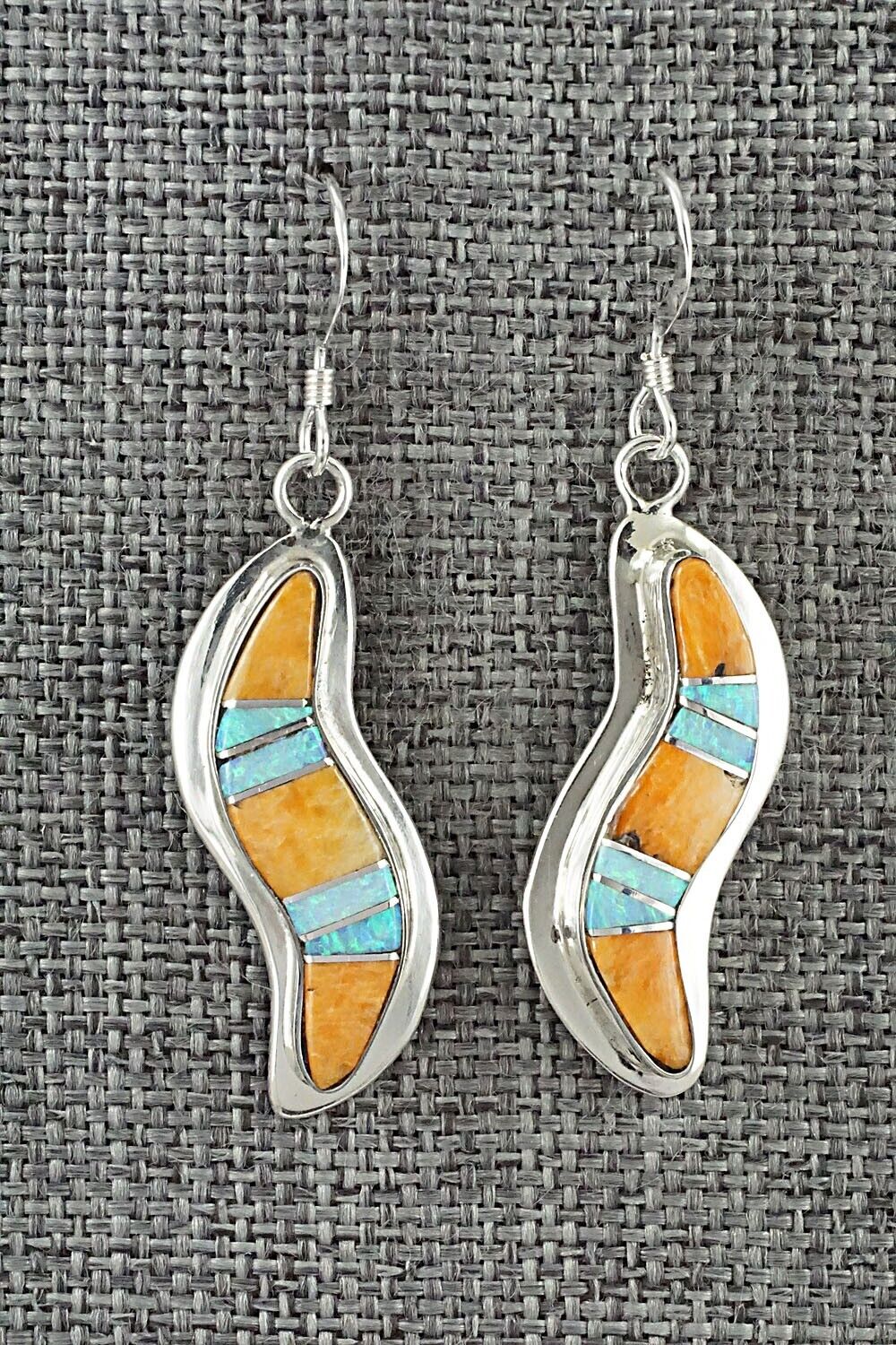 Spiny Oyster, Opalite & Sterling Silver Inlay Earrings - James Manygoats