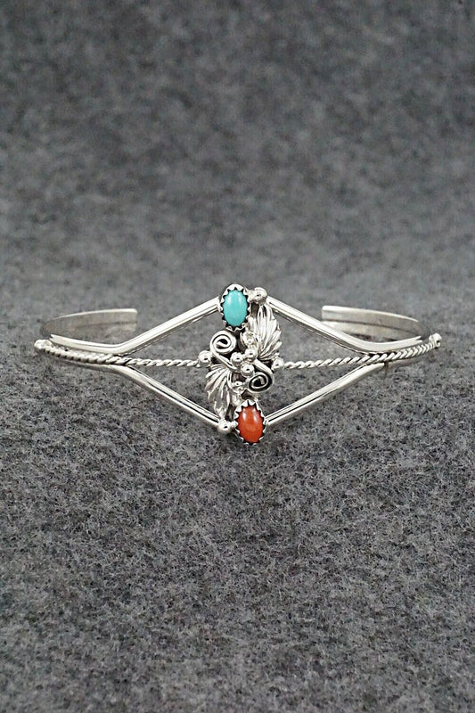 Turquoise, Coral & Sterling Silver Bracelet - William Begay