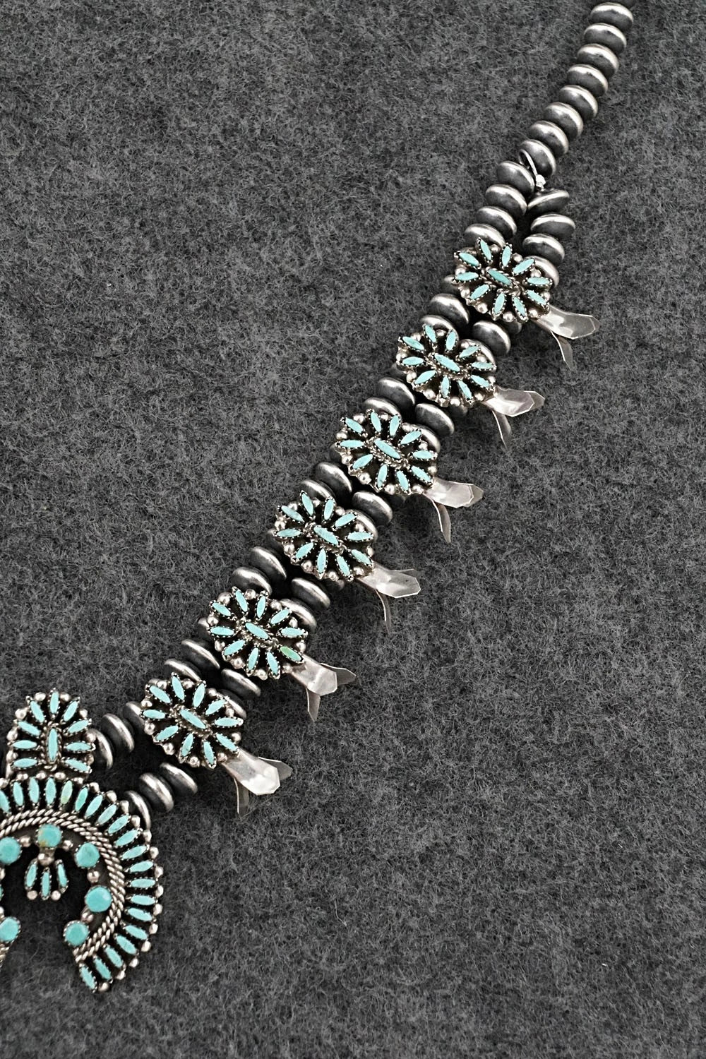 Turquoise & Sterling Silver Mini Squash Blossom Set - Lorena Peina