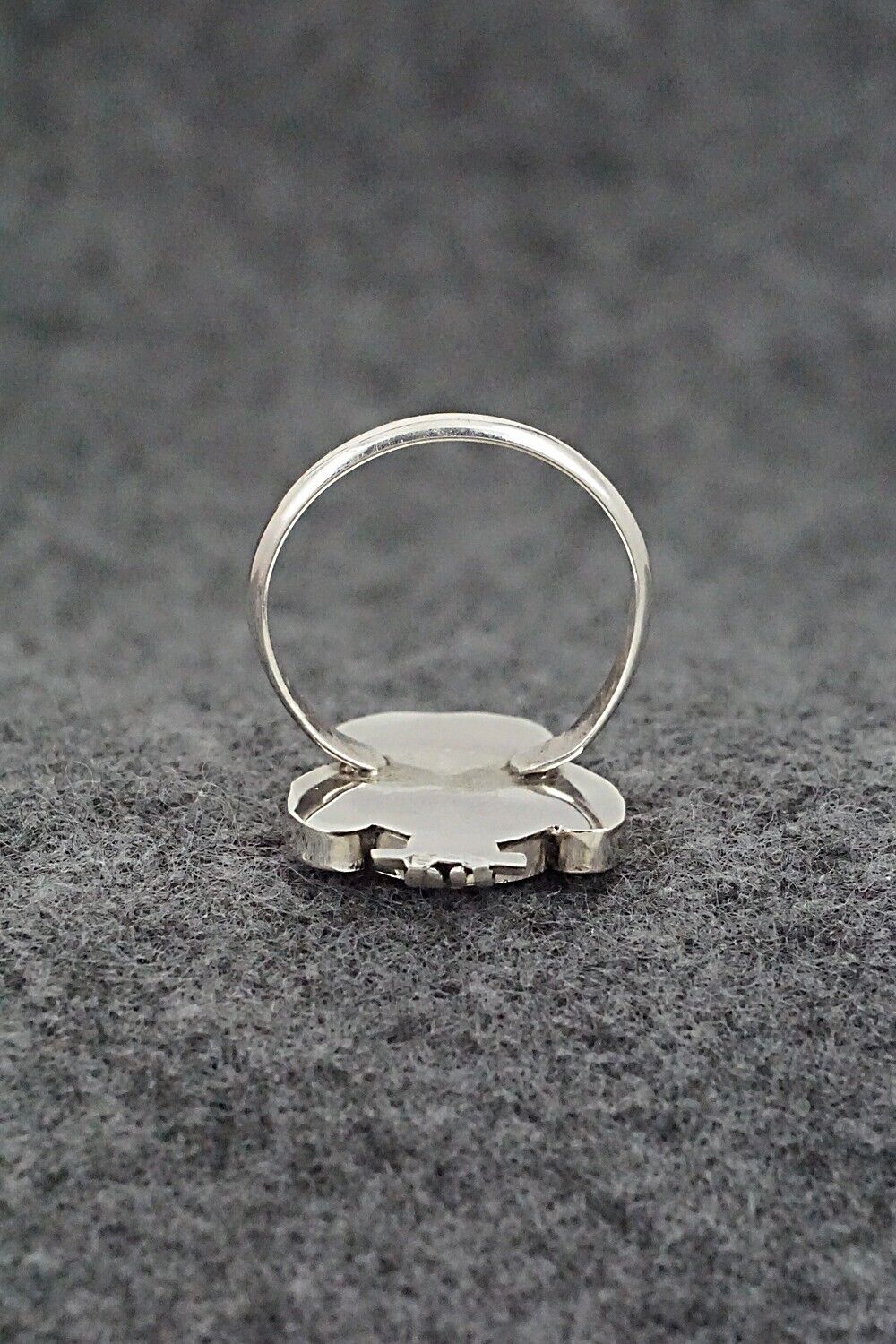 Mother of Pearl , Onyx & Sterling Silver Ring - Reginda Kallestewa - Size 6