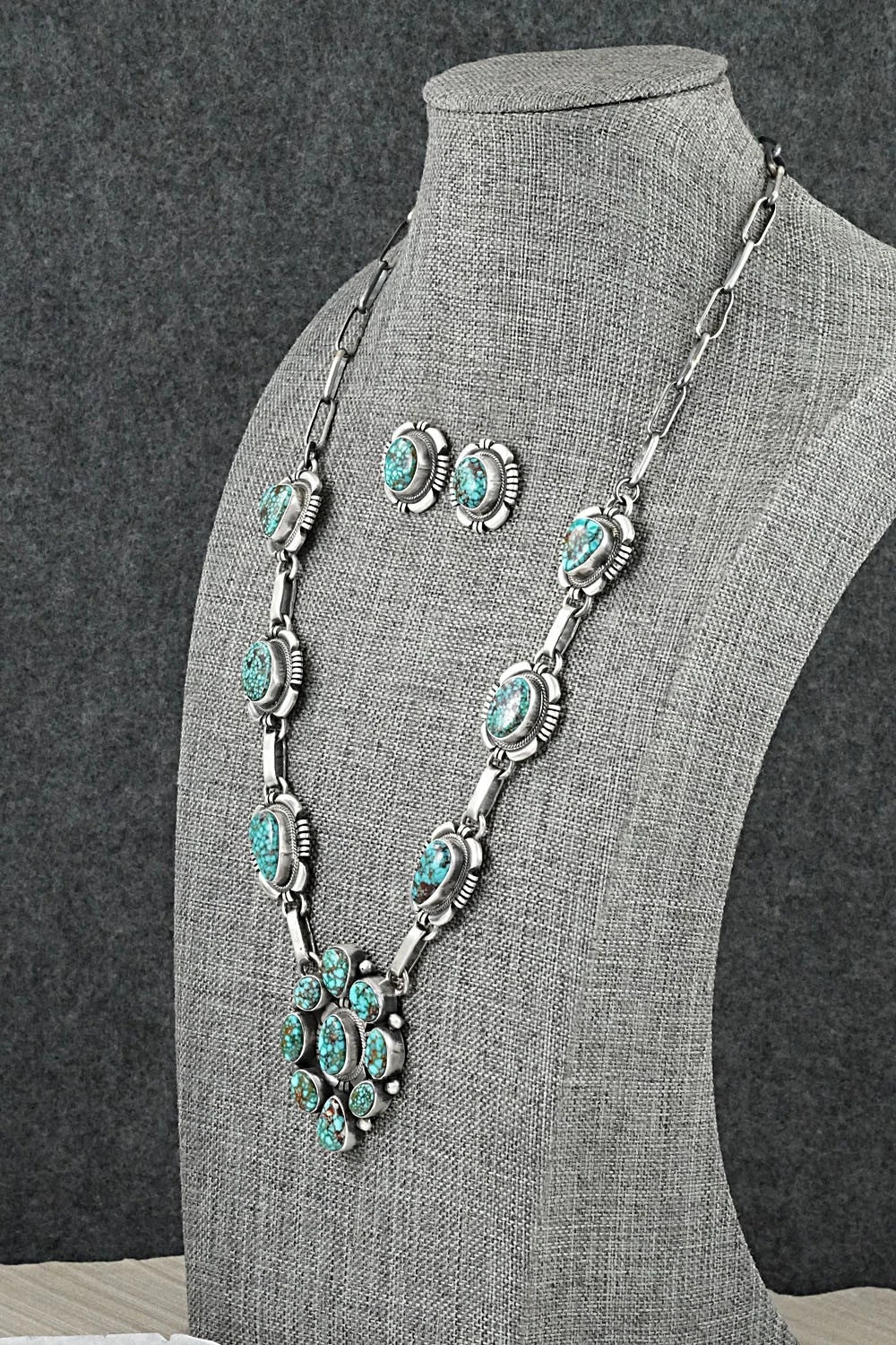 Turquoise & Sterling Silver Necklace and Earrings Set - Mark Yazzie