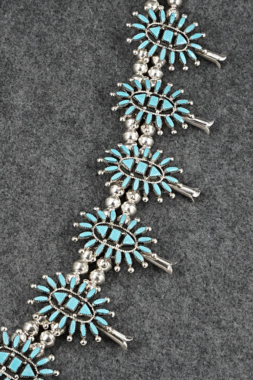 Turquoise & Sterling Silver Squash Blossom Set - Evonne Hustito