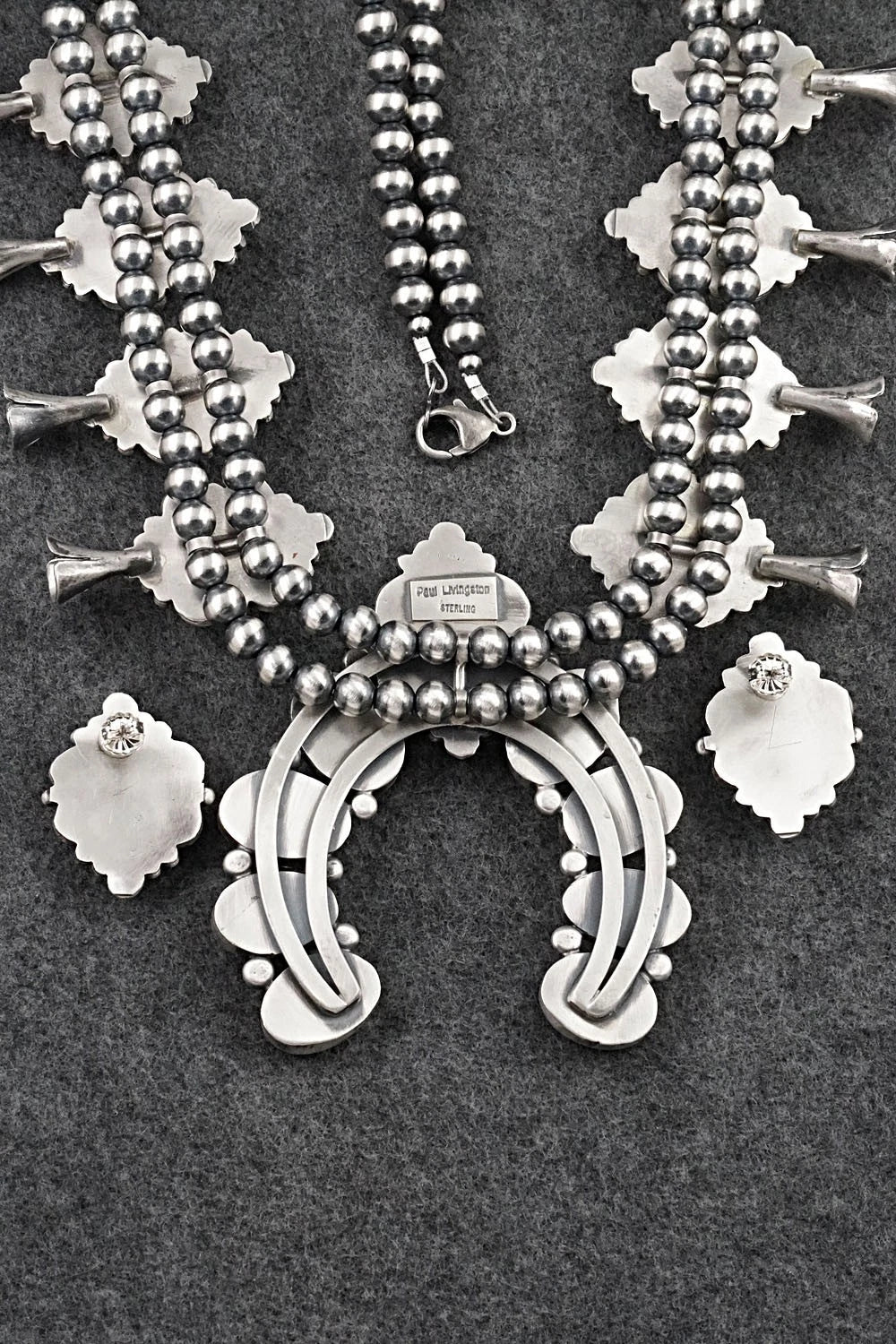 White Buffalo & Sterling Silver Squash Blossom Set - Paul Livingston
