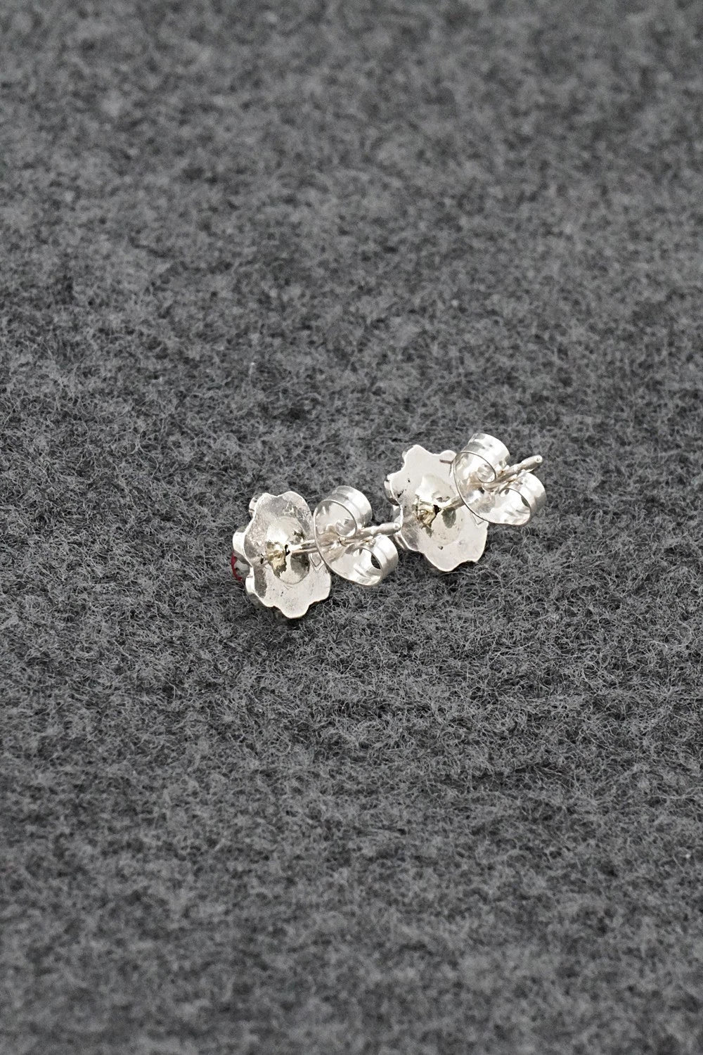 Coral and Sterling Silver Earrings - Ronald Yatsattie