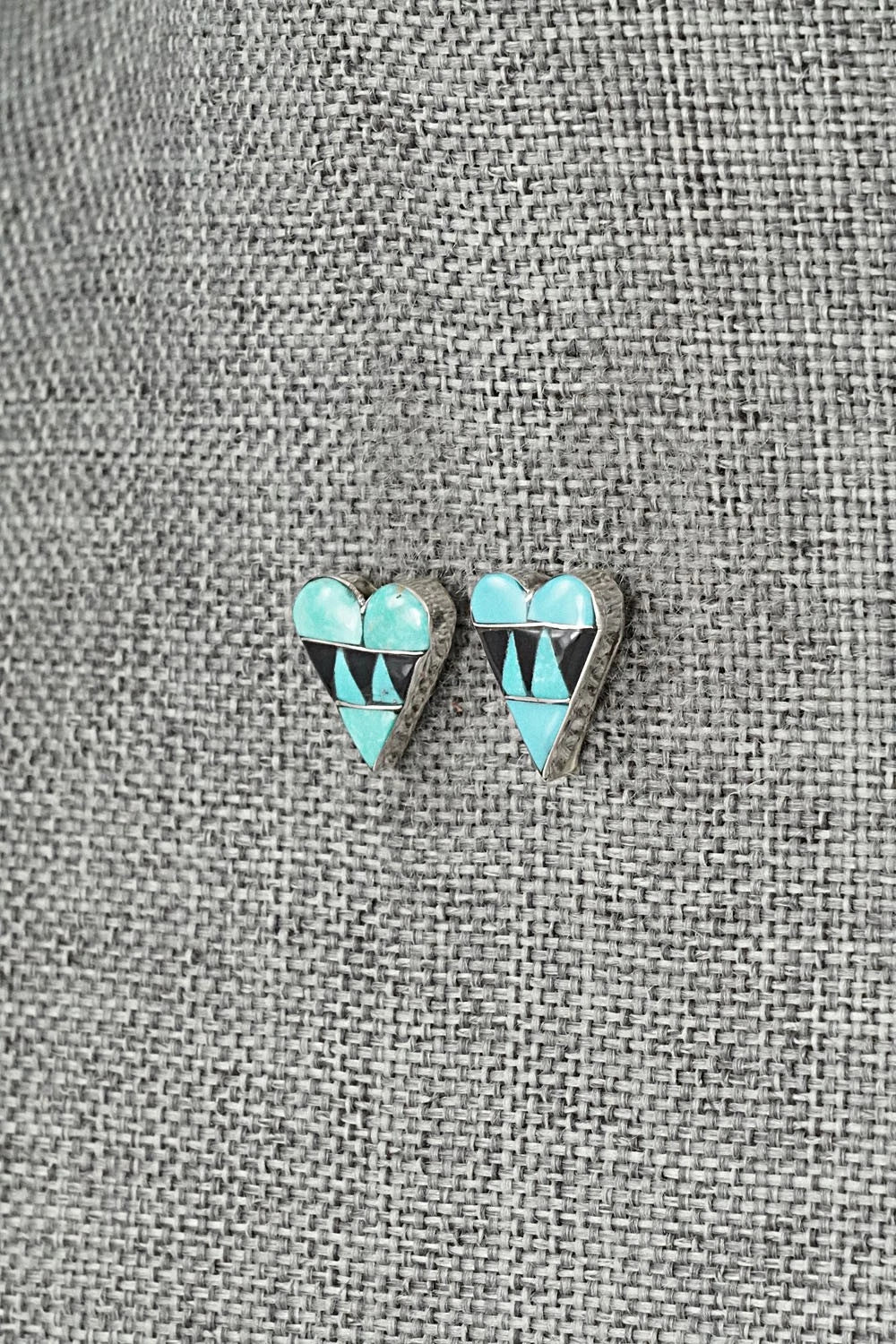 Turquoise, Onyx & Sterling Silver Earrings - Carol Vacit