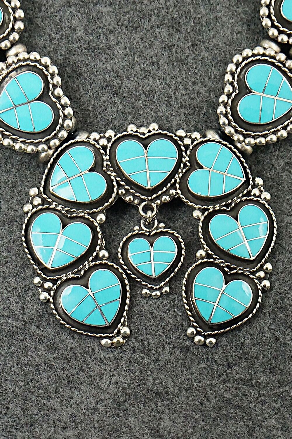 Turquoise & Sterling Silver Squash Blossom Set - Faye Lowsayatee