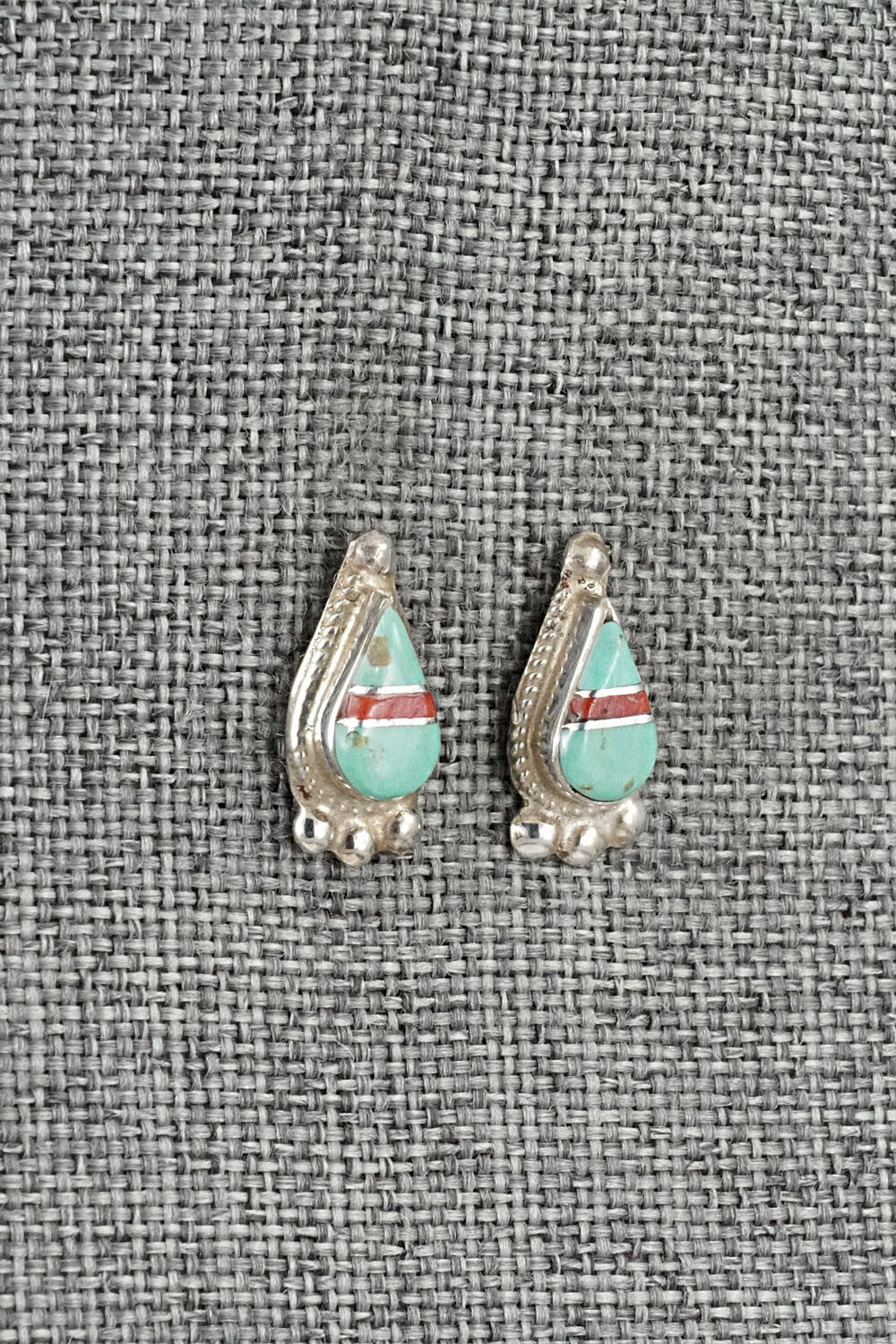 Turquoise, Coral & Sterling Silver Earrings - Terrance Panteah