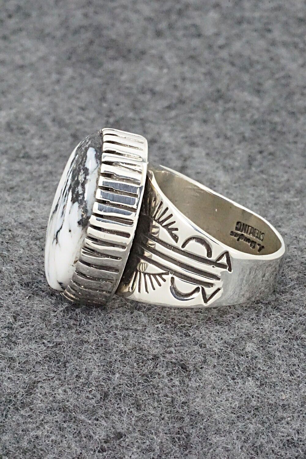 White Buffalo & Sterling Silver Ring - Akee Douglas - Size 11