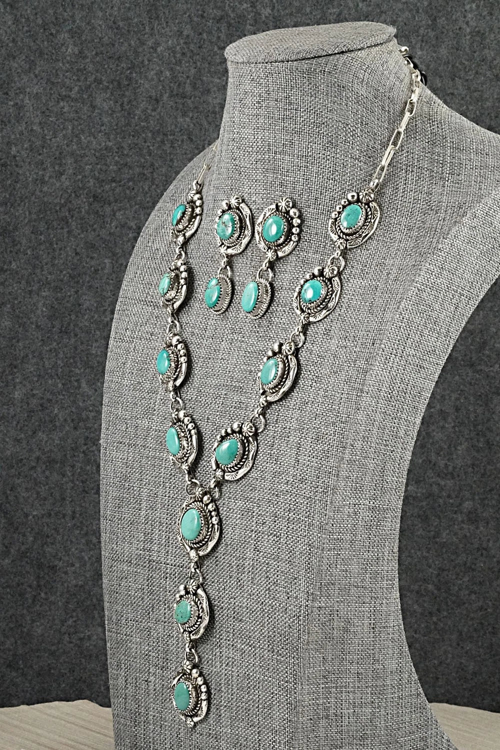 Turquoise & Sterling Silver Necklace and Earrings Set - Phil Nez